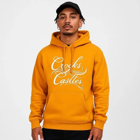 Crooks & Castles Script Logo Hoodie (M) Mustard/Gold Streetwear Skate Y2K - Picture 3 of 14